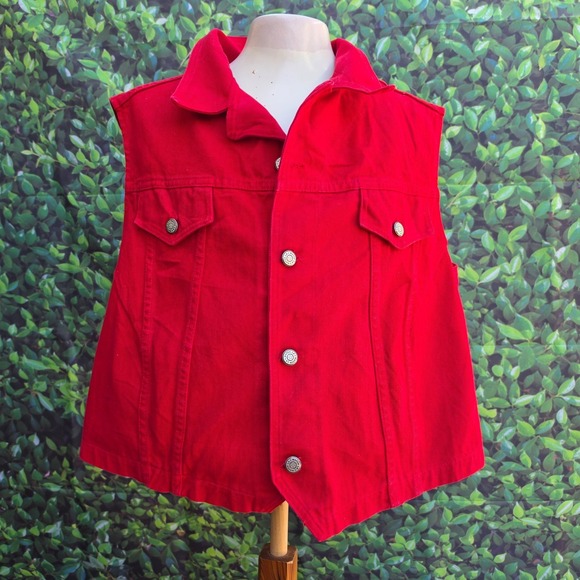 WATCH L.A. Jackets & Blazers - Vintage WATCH L.A. Red Denim Vest Womens 4XL USA Made Cotton Button Front